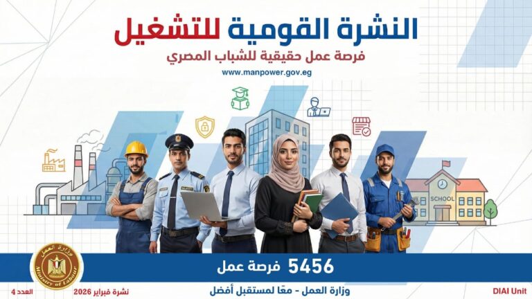 5456 فرصة عمل جديدة في 14 محافظة.. وزارة العمل تطلق نشرتها نصف الشهرية بشراكة 54 شركة