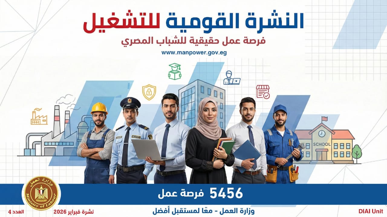 5456 فرصة عمل جديدة في 14 محافظة.. وزارة العمل تطلق نشرتها نصف الشهرية بشراكة 54 شركة