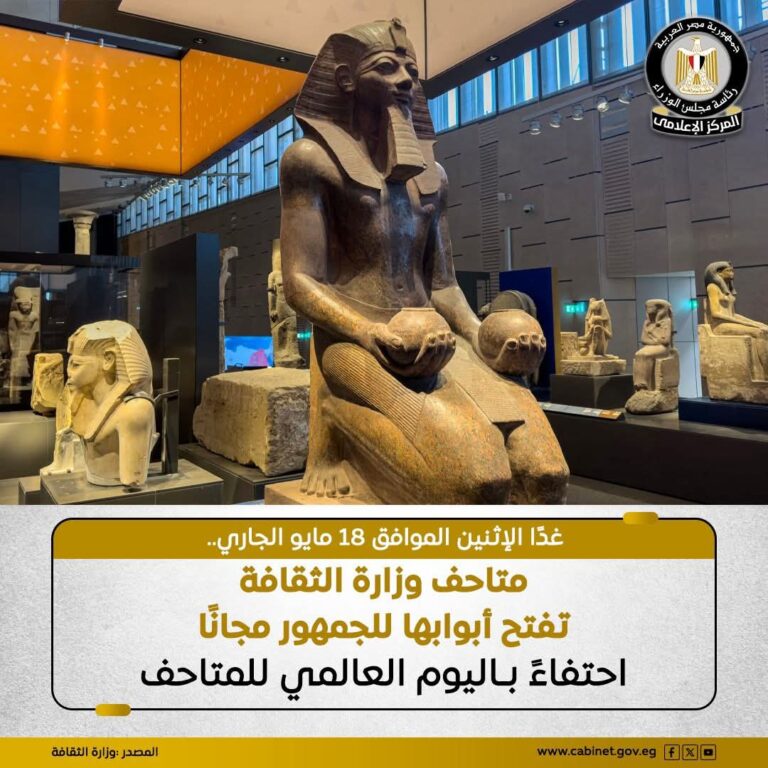 وزارة الثقافة تعلن فتح جميع المتاحف الفنية والقومية مجاناً غداً الإثنين احتفاءً باليوم العالمي للمتاحف