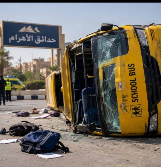 انقلاب أتوبيس طلاب مدرسة في حدائق الأهرام بالجيزة